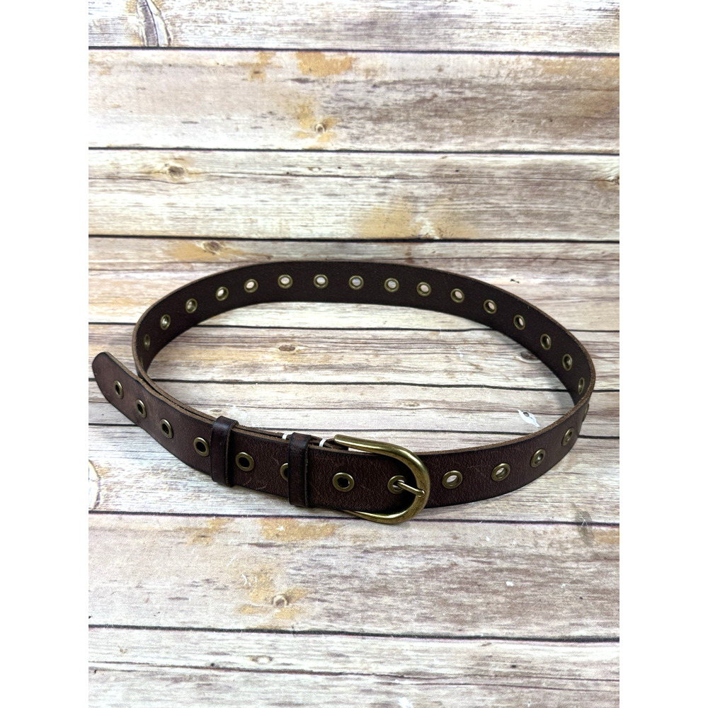 Frye Womens Brown Leather and Brass Grommet Belt L - Picture 2 of 7